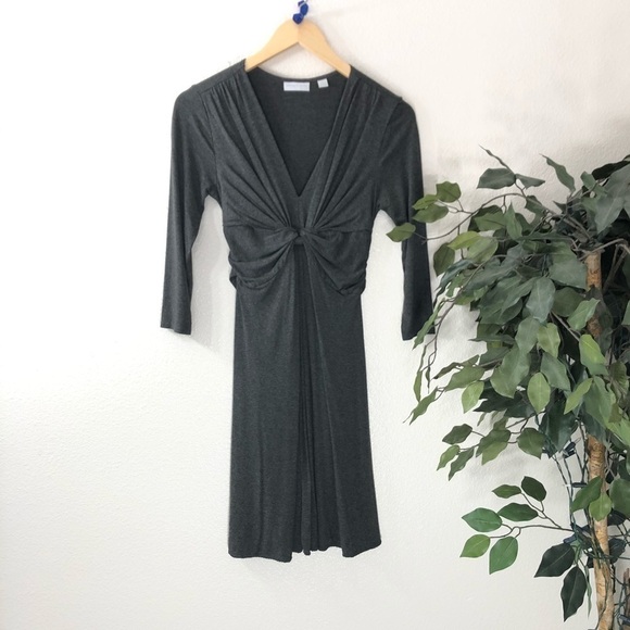 New York & Company Stretch 3/4 Sleeve Grey Dress - Picture 1 of 8